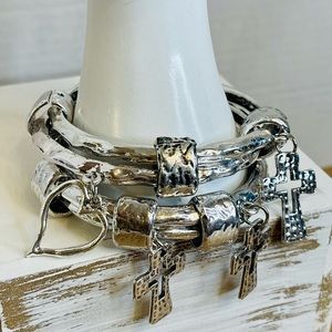 Heart and Cross Silver Bangles